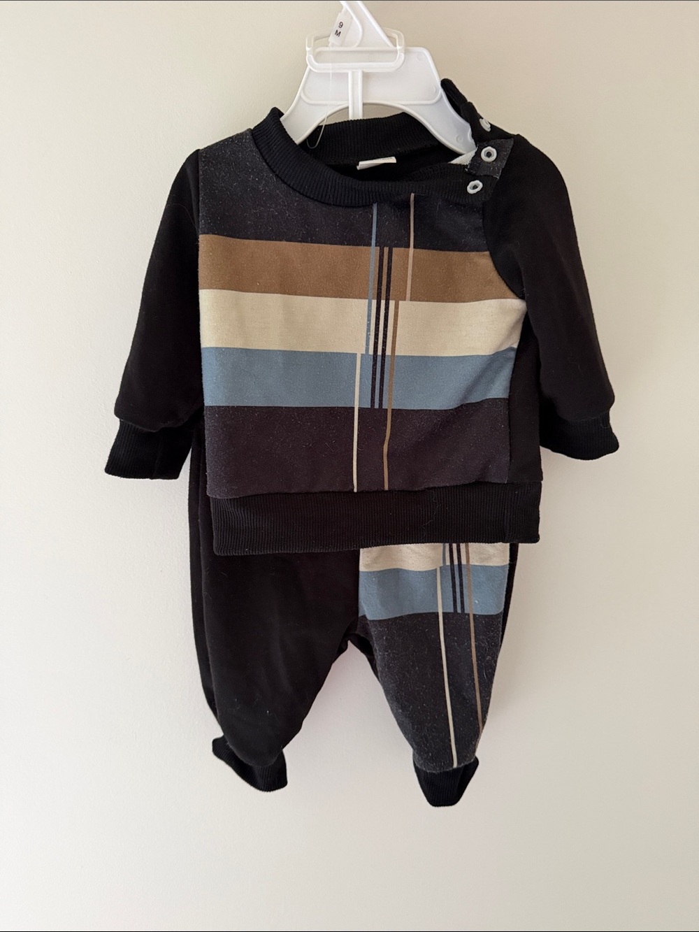 Baby Two-Piece Stripe Sleep Set - Black and Blue